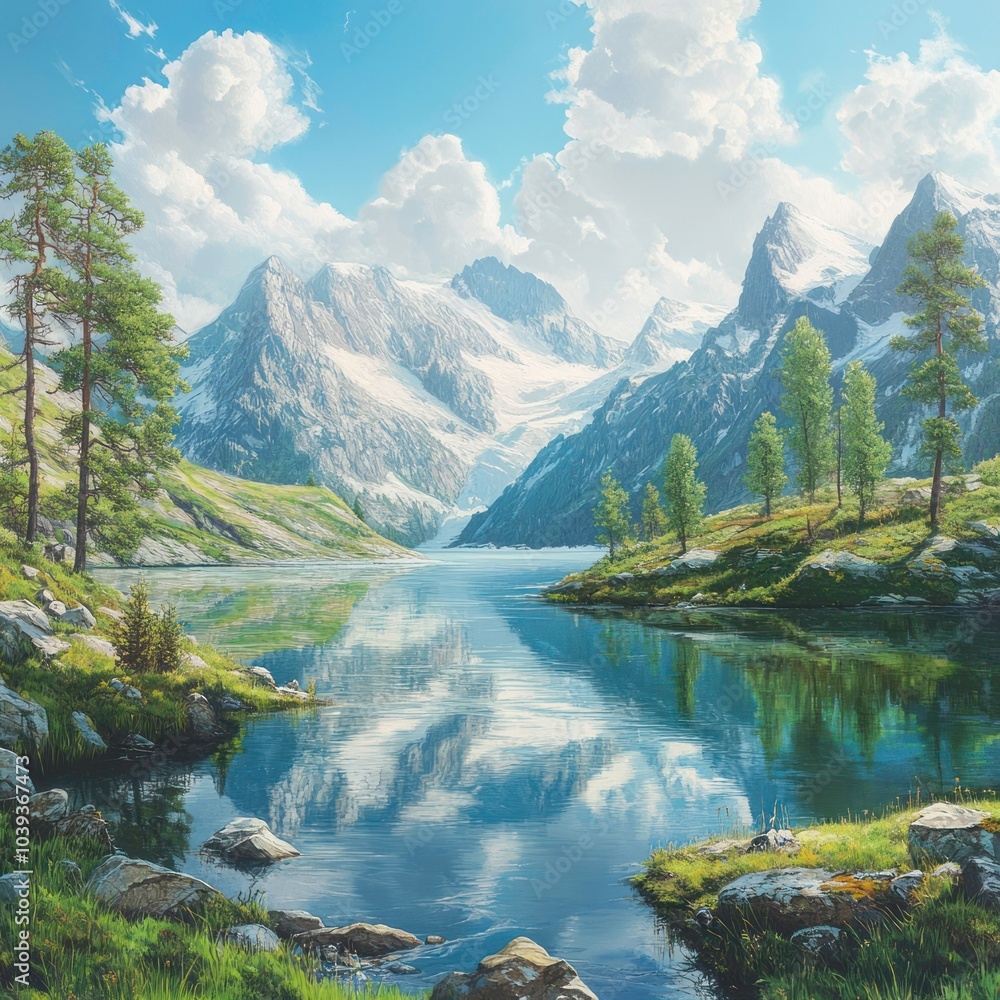 Fototapeta premium Landscape with serene mountain lake