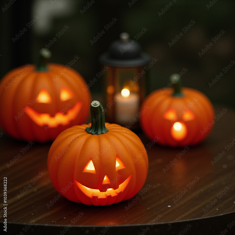 Halloween pumpkins on wooden table Halloween pumpkins on wooden table