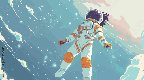 An astronaut floating outside a spacecraft, staring in awe at distant galaxies, symbolizing curiosity about the universe, Curiosity