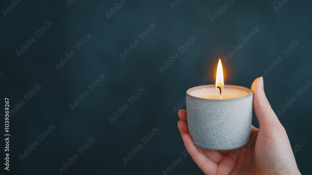 A Tranquil Moment: Light of a Candle Illuminating a Cozy Atmosphere in a Darkened Room. Stress Management Concept