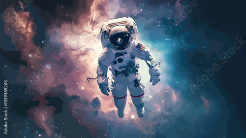 An astronaut floating outside a spacecraft, staring in awe at distant galaxies, symbolizing curiosity about the universe, Curiosity