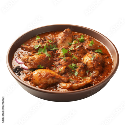 chicken chettinad on a wooden bowl indian food transparent background