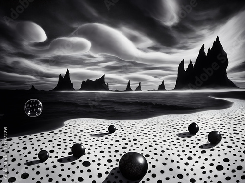 surrealist black and white spotted landscape