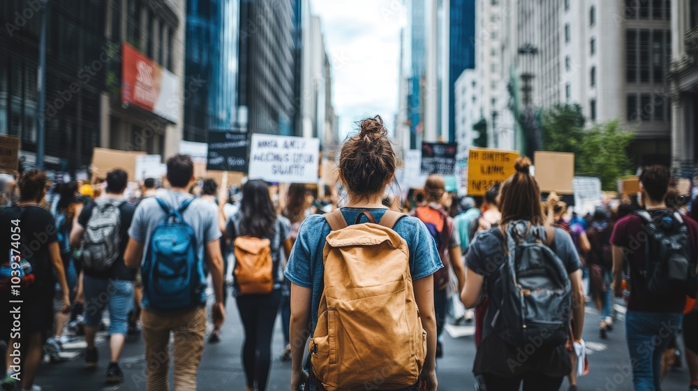 Young Protester in a City Marching for Change Young Protester in a City Marching for Change