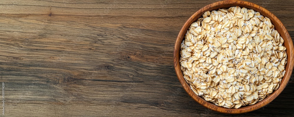 Bowl of oats on wooden table, healthy grain, natural breakfast ingredients. Bowl of oats on wooden table, healthy grain, natural breakfast ingredients.