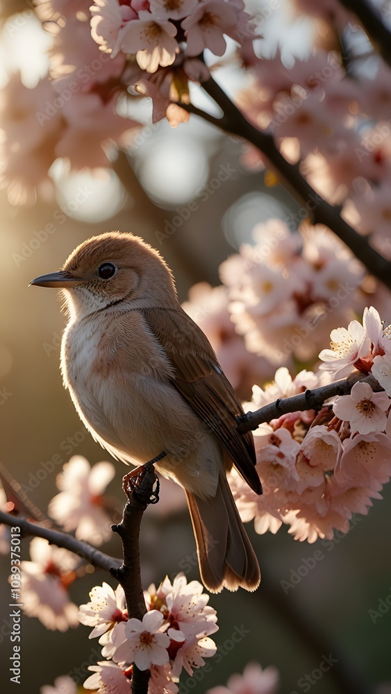 Peaceful Bird Amongst Cherry Blossom Petals Peaceful Bird Amongst Cherry Blossom Petals