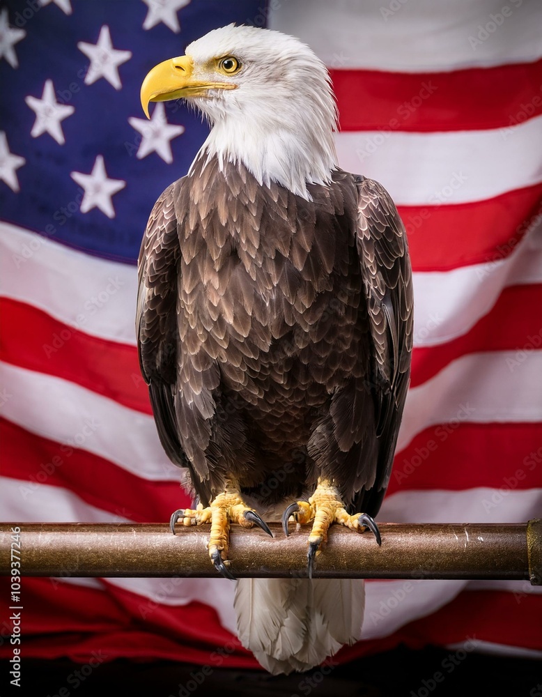 Naklejka premium ハクトウワシとアメリカの国旗(bald eagle and american flag)