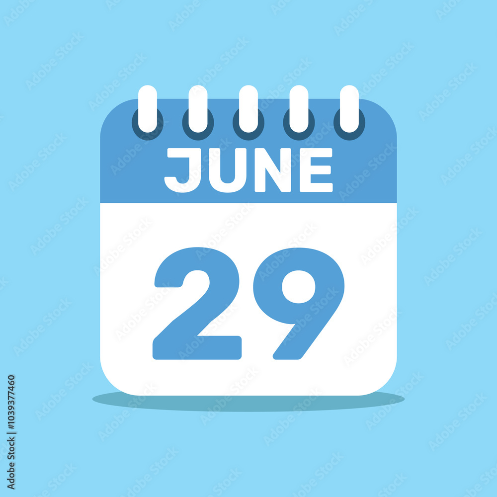 calendar june 29 blue color icon, paper planning design. calendar june 29 blue color icon, paper planning design.