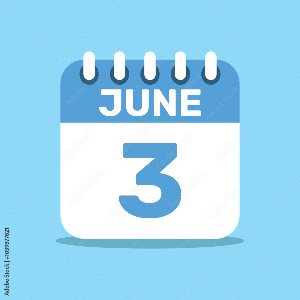 calendar june 3 blue color icon, paper planning design. calendar june 3 blue color icon, paper planning design.