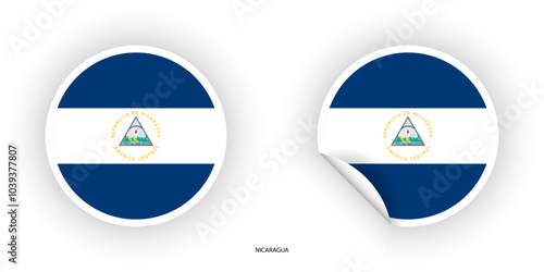 Nicaragua sticker flag in circle shape and circle peeled shape on white background. Nicaragua  flag icon in circular form	