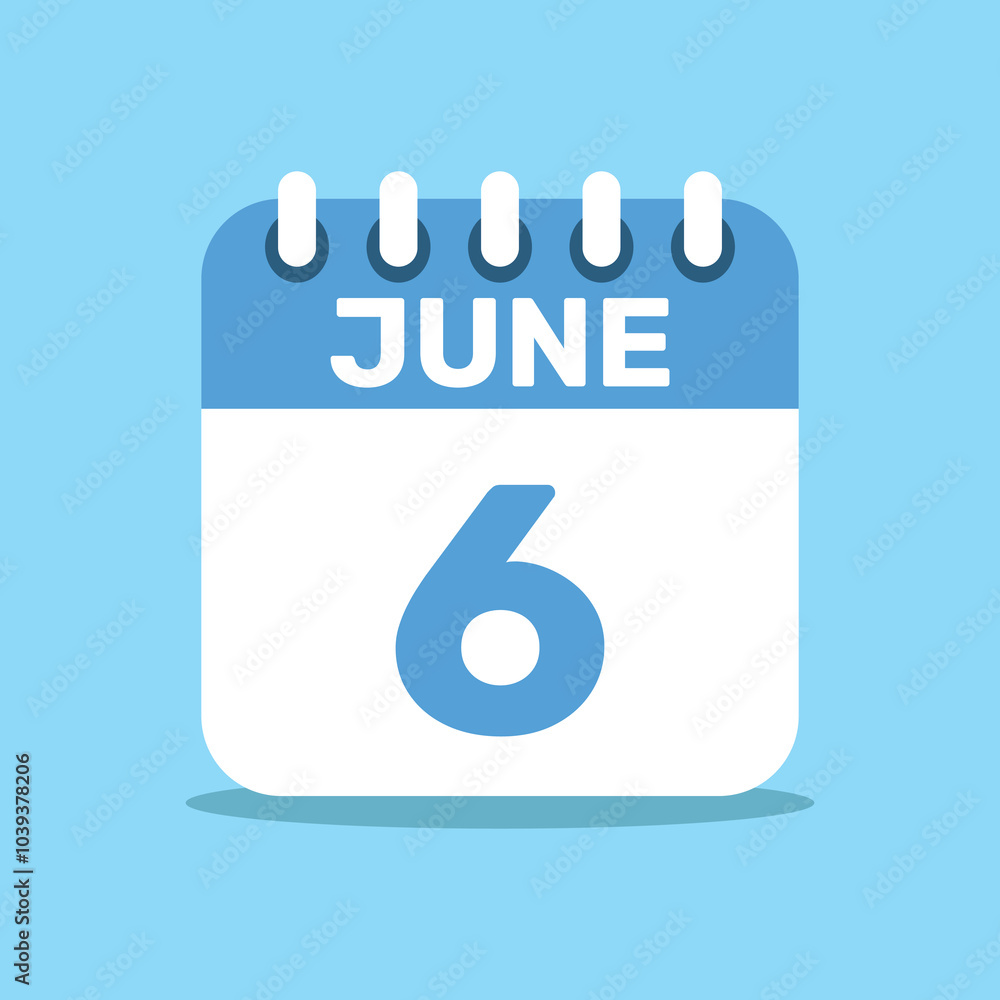 calendar june 6 blue color icon, paper planning design. calendar june 6 blue color icon, paper planning design.