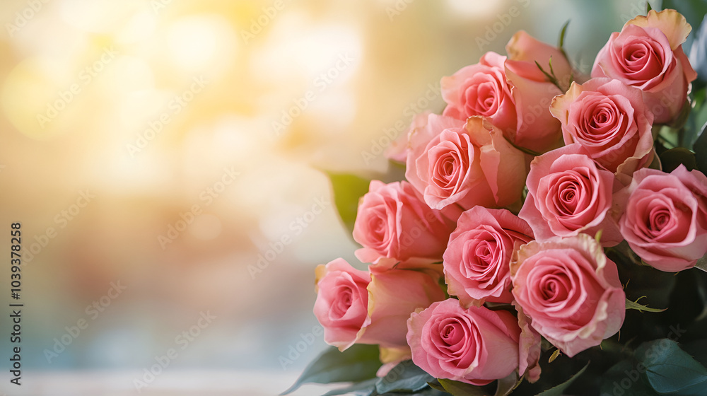 Rose fresh flowers bouquet in two shades of pink border over blue background background,pile of pink rose flowers over green garden defocused background Rose fresh flowers bouquet in two shades of pink border over blue background background,pile of pink rose flowers over green garden defocused background