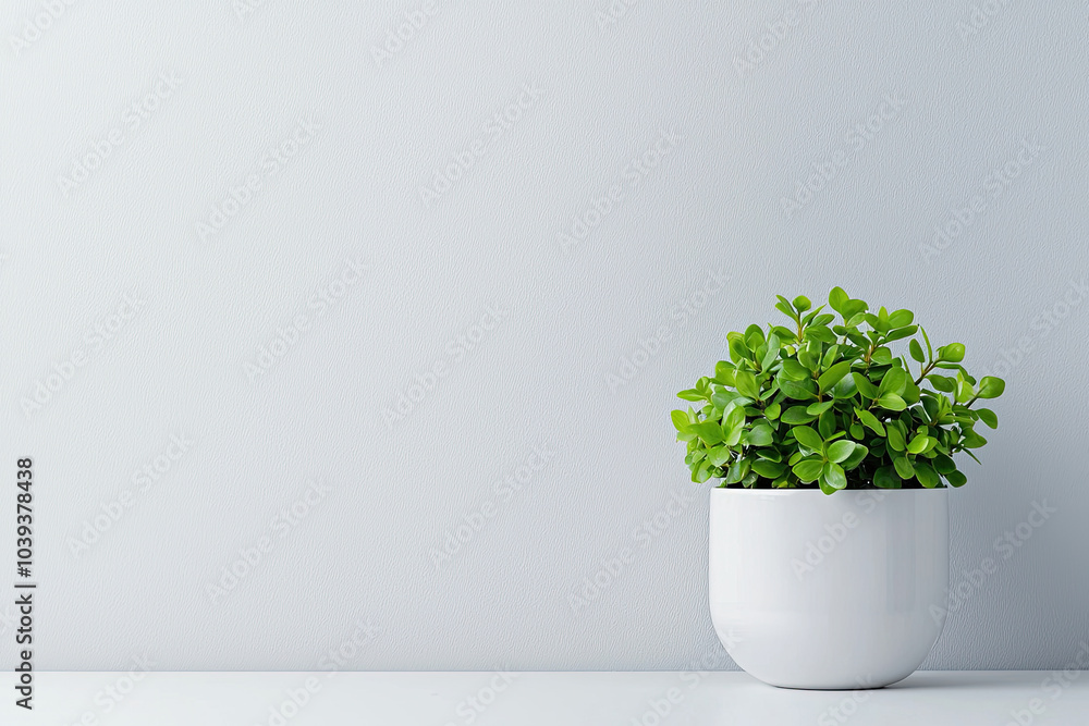 Modern potted plant with lush green leaves on simple white background. Modern potted plant with lush green leaves on simple white background.