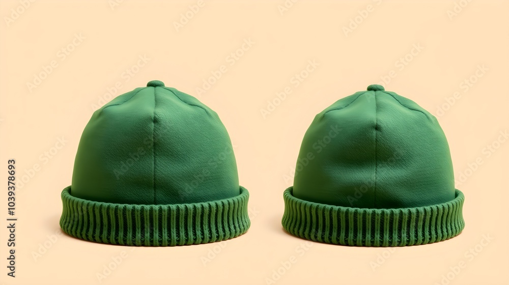 Fototapeta premium Green Wool Hats Mockup, Alternate View