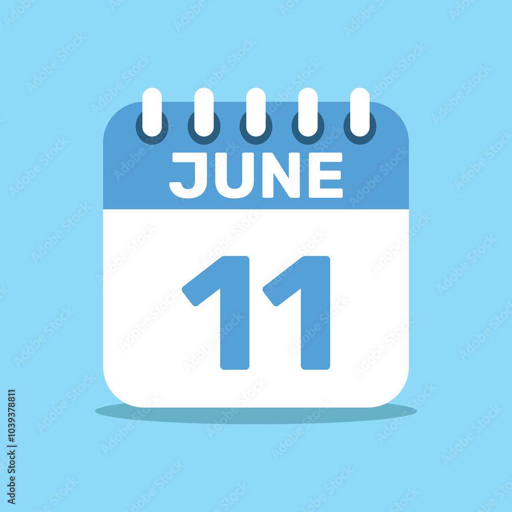 calendar june 11 blue color icon, paper planning design. calendar june 11 blue color icon, paper planning design.