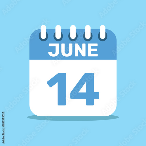 calendar june 14 blue color icon, paper planning design.