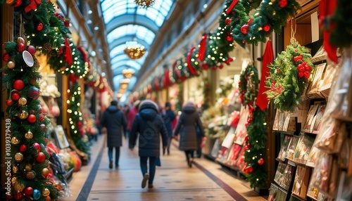 Festive Shopping Aisle in a Decorated Store