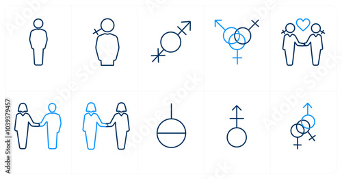 A set of 10 gender icons as Symbol, pride, bisexual