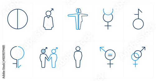 A set of 10 gender icons as Symbol, pride, bisexual