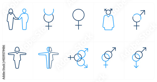 A set of 10 gender icons as Symbol, pride, bisexual