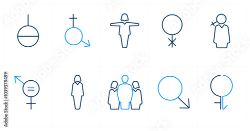 A set of 10 gender icons as Symbol, pride, bisexual