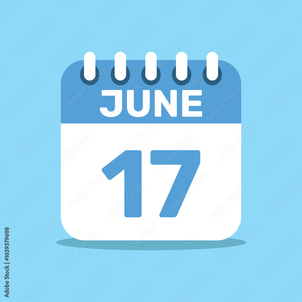 calendar june 17 blue color icon, paper planning design. calendar june 17 blue color icon, paper planning design.