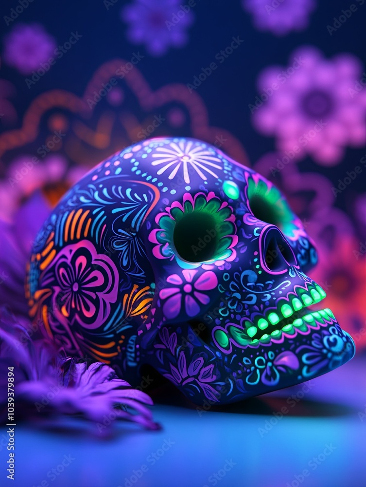 Vibrant Day of the Dead Sugar Skull with Floral Patterns Vibrant Day of the Dead Sugar Skull with Floral Patterns