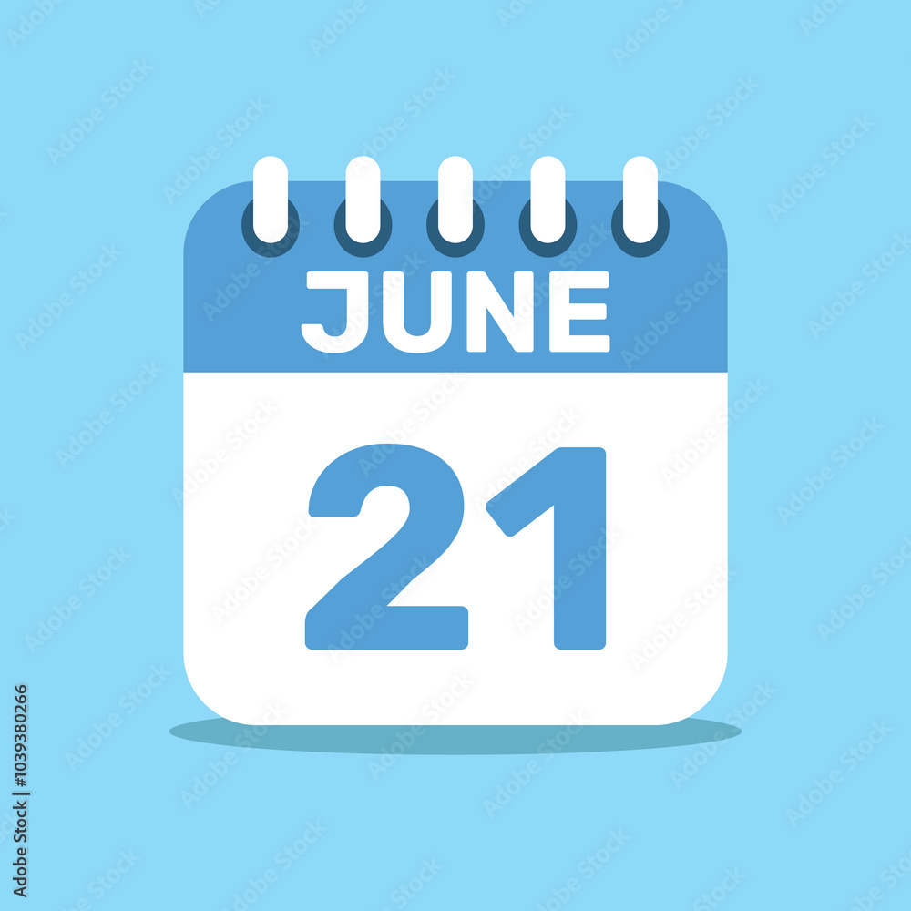 Fototapeta premium calendar june 21 blue color icon, paper planning design.