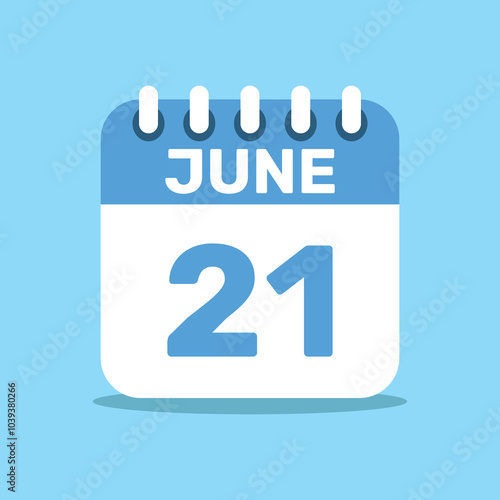 calendar june 21 blue color icon, paper planning design.