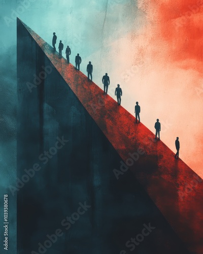 Leader Guiding Team Upward on Steep Incline