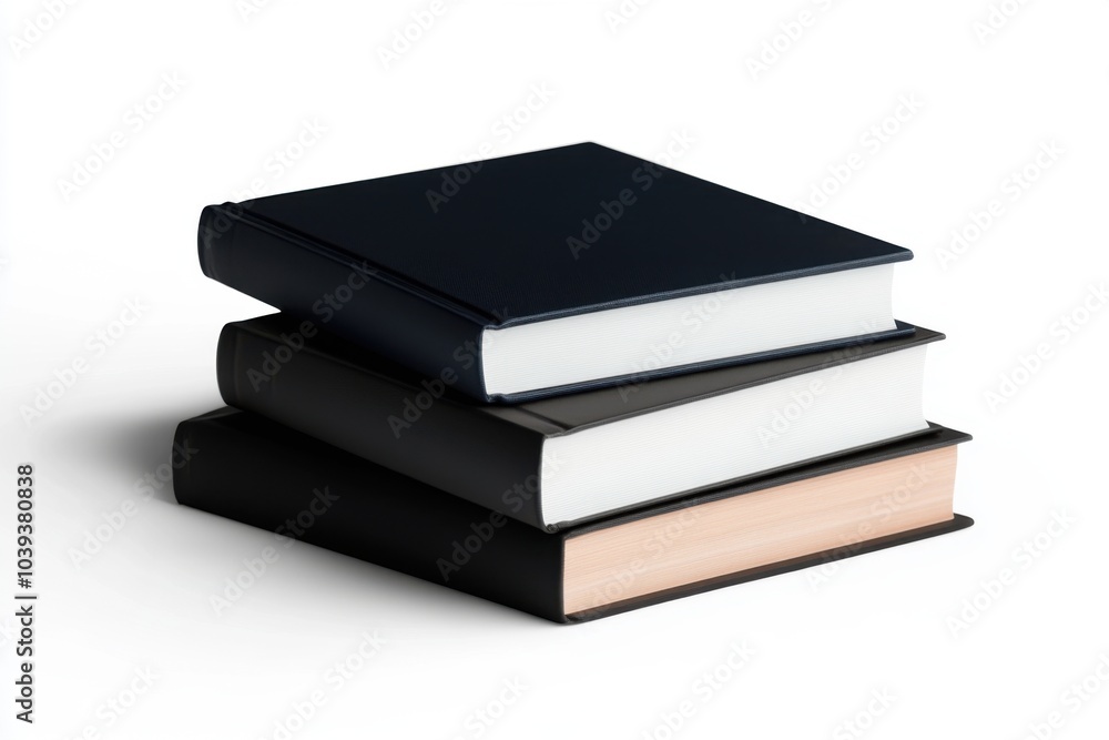 Three hardcover books stacked lying on white surface Three hardcover books stacked lying on white surface
