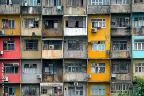 Eastern European apartment blocks. AI generative. photo