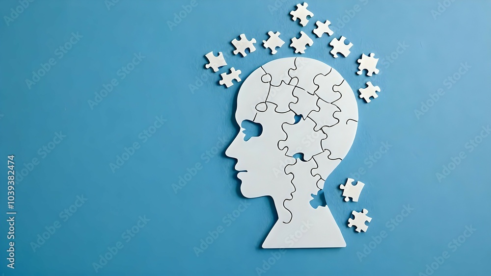 A puzzle shaped like a human head with pieces scattered around, conceptual image of the mind. A puzzle shaped like a human head with pieces scattered around, conceptual image of the mind.