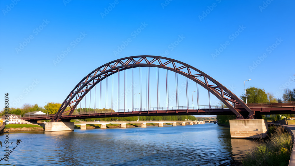 Modern steel minimal bridge. Generative AI Modern steel minimal bridge. Generative AI