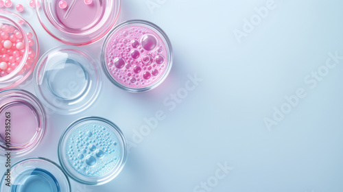 Colorful chemical samples in glass jars on a white background.