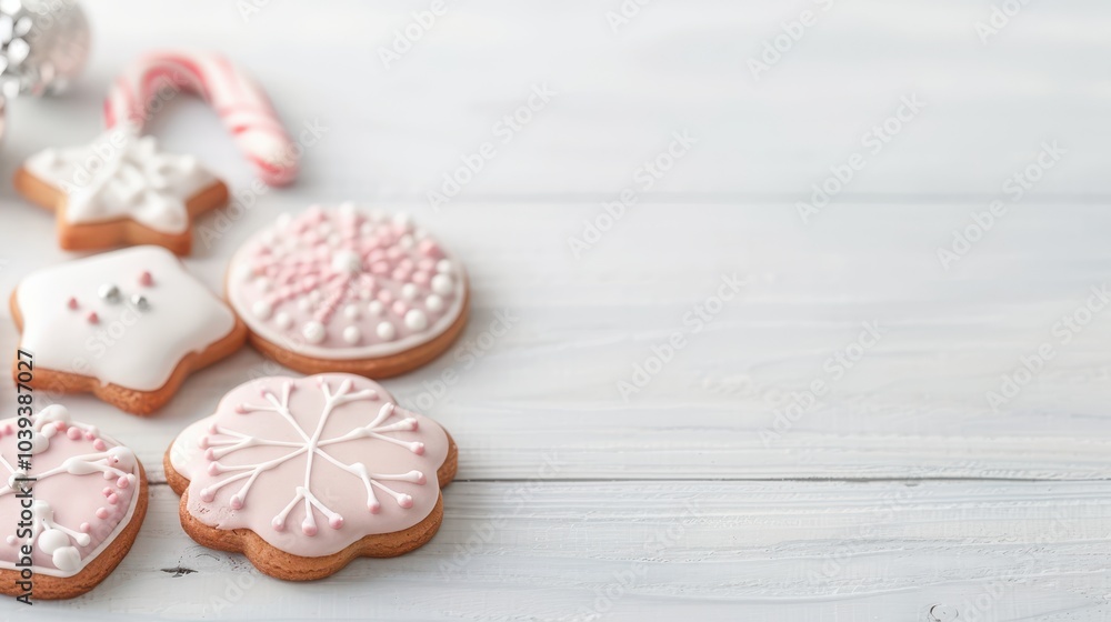 Decorative frosted cookies on a wooden table, perfect for festive occasions. Decorative frosted cookies on a wooden table, perfect for festive occasions.