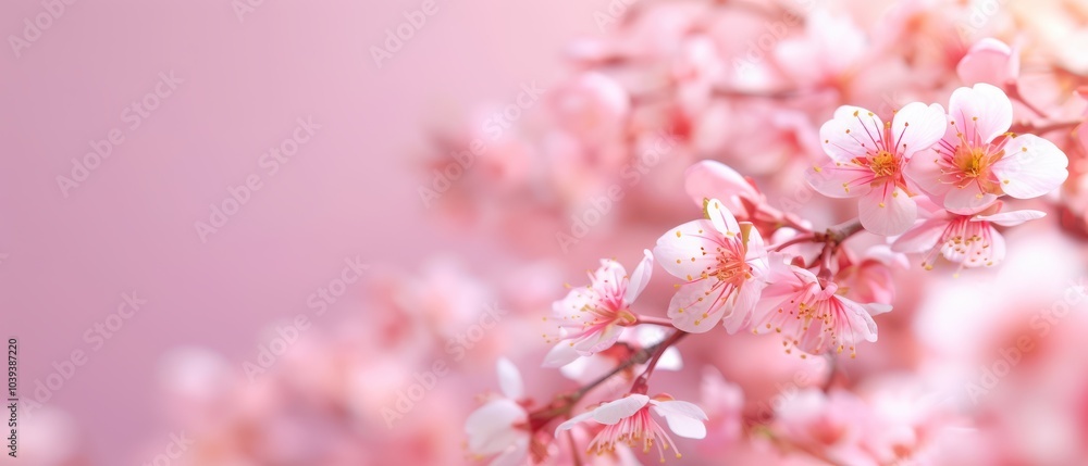 Delicate pink cherry blossoms blooming on soft, blurred background. Delicate pink cherry blossoms blooming on soft, blurred background.