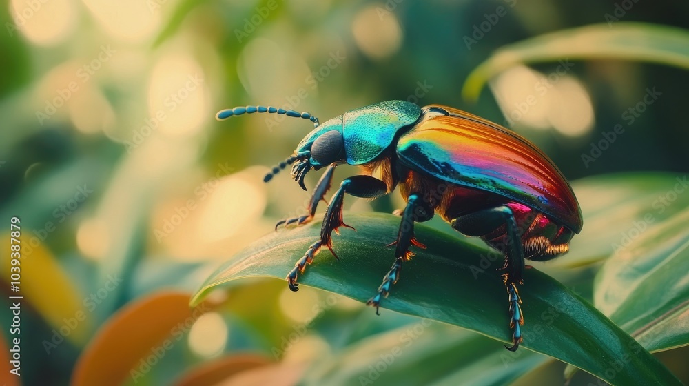 Fototapeta premium Colorful Beetle on a Leaf in Natural Habitat