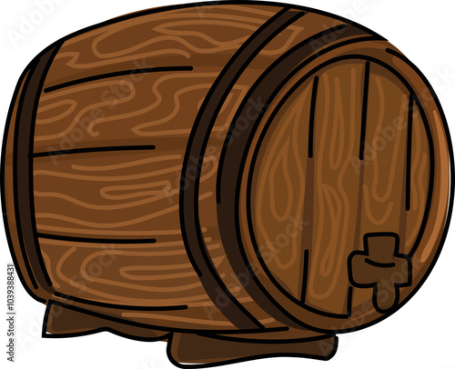Wooden beer keg on white background. Vector illustration.