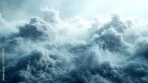 Majestic clouds swirling in a dramatic display above a serene landscape at dawn