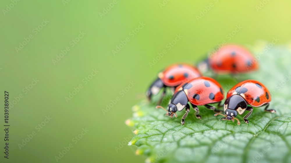 Ladybugs on a green leaf, showcasing vibrant colors in nature. Ladybugs on a green leaf, showcasing vibrant colors in nature.