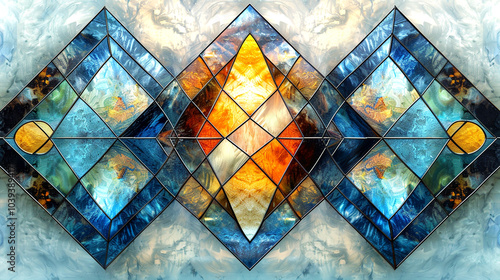 Stunning stained glass artwork featuring vibrant colors and intricate geometric patterns