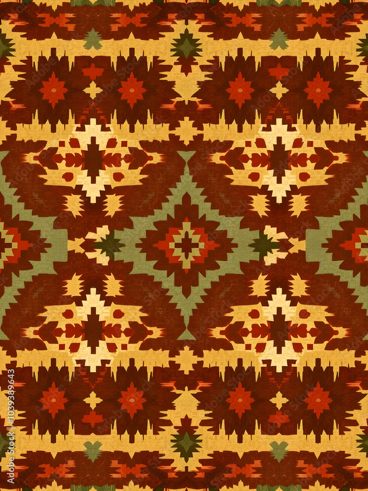 Seamless ethnic ikat carpet pattern. grunge textured abstract art background. Generative AI Seamless ethnic ikat carpet pattern. grunge textured abstract art background. Generative AI