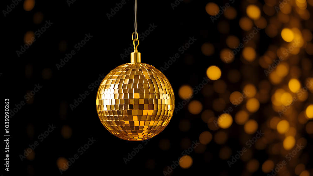 Obraz premium Small gold disco ball black background. Generative AI
