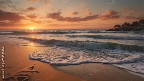 Calming Ocean Waves at Sunset