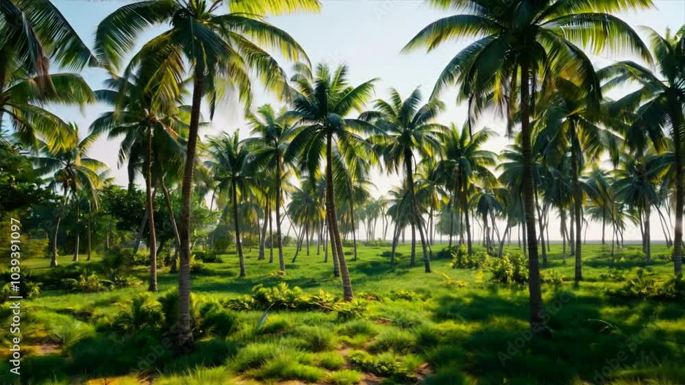 Lush green palm trees sway in warm sunlight, creating serene tropical landscape filled with vibrant greenery, inviting you to peaceful paradise in natures outdoor summer bliss. Lush green palm trees sway in warm sunlight, creating serene tropical landscape filled with vibrant greenery, inviting you to peaceful paradise in natures outdoor summer bliss.
