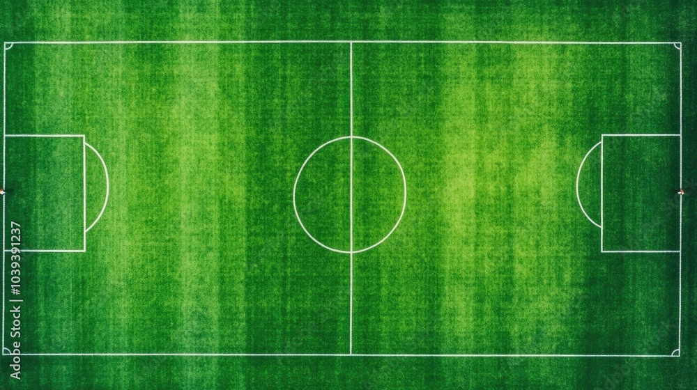 Aerial Drone Perspective of an Empty Green Soccer Field with White Boundary Lines and a Few Players Training in the Corner Deep Depth of Field Aerial Drone Perspective of an Empty Green Soccer Field with White Boundary Lines and a Few Players Training in the Corner Deep Depth of Field