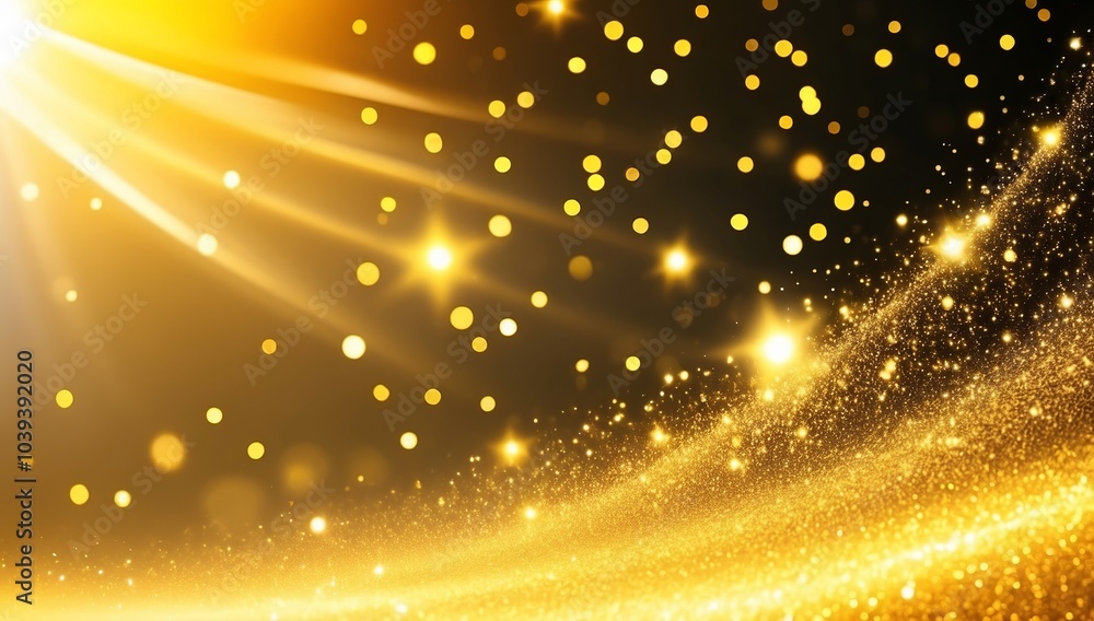 Fototapeta premium Abstract golden glitter, luxurious golden light trails. Particles of elegance for a ceremony backdrop.. Created with Generative AI Technology