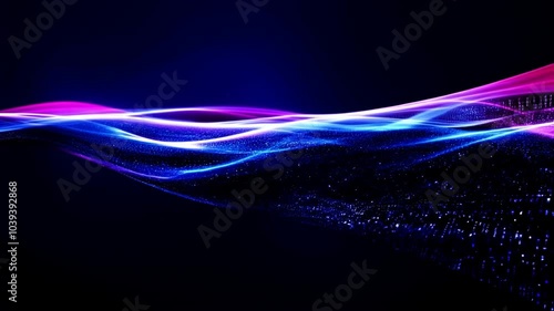 Abstract attractive tech background with the movement of a flowing wave of data transfer in stylish hi-tech colors