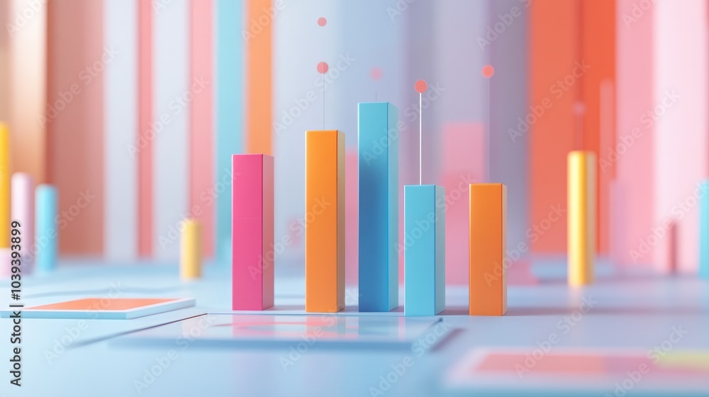 Colorful 3D Bar Chart with Abstract Background Colorful 3D Bar Chart with Abstract Background